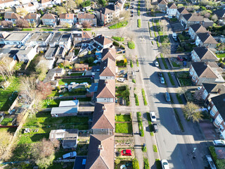 Canvas Print - Historical Downtown Oxford Central City Homes of Oxfordshire, England United Kingdom. High Angle Drone's Camera Footage Was Captured March 23rd, 2024 From Medium High Altitude.