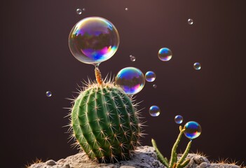 Wall Mural - Soap bubbles on cactus pricks banging