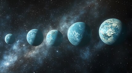 Wall Mural - group of luminous planets shining vividly in a starry night sky in deep space with cosmic elements