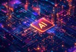 © ANUAR - Futuristic digital circuit board with vibrant neon lights showcasing artificial intelligence concept in a technological abstract design
