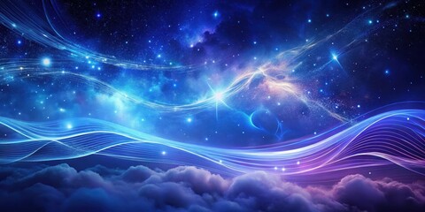 Wall Mural - Celestial Waves Above a Dreamlike Cloudscape, Illuminated by Radiant Stars and Glowing Nebulae