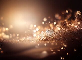 Wall Mural - dreamy, magical effect of golden bokeh lights and glittering particles on a warm brown backdrop, cre