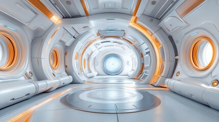 Wall Mural - Futuristic spaceship corridor interior.