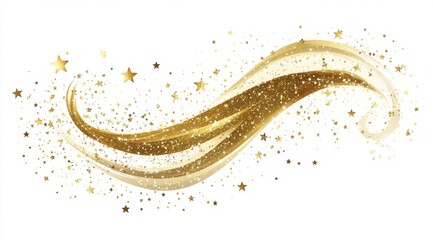 Wall Mural - golden swirl, stars, glitter, white background, festive design