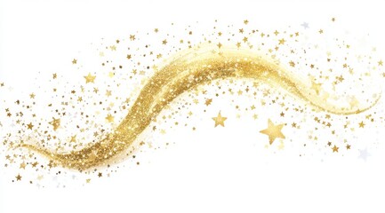 Wall Mural - golden sparkle wave, stars, white background, celebration design