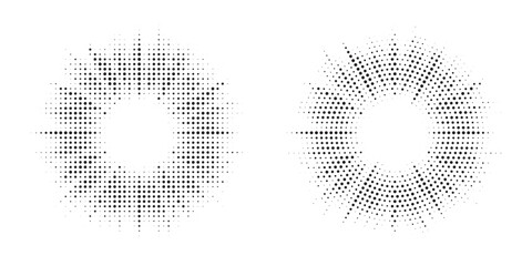 Leinwandbilder - Halftone circle frame background set. Round border Icon using halftone random circle. Grunge circular stain. Vector illustration.