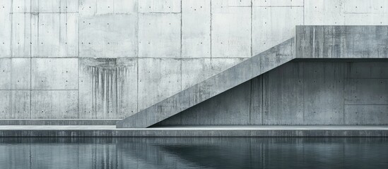 Leinwandbilder - Textured gray concrete wall with stepped design reflecting in calm water creates a moody, industrial backdrop perfect for creative projects.