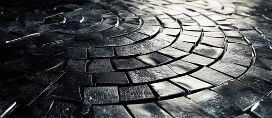 Aufkleber - Textured gray mosaic floor with spiraling patterns, reflecting light in a dramatic way, creating depth and a modern aesthetic.