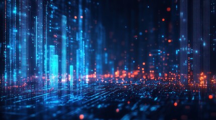 Wall Mural - digital city glowing, data streams, futuristic background, tech presentation