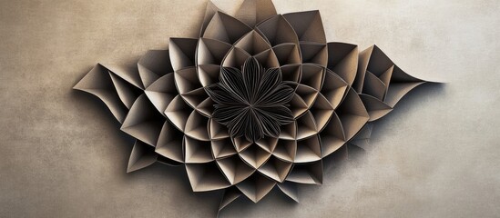 Aufkleber - Intricate dark paper folds form a striking geometric flower design on a light textured background emphasizing elegance and artistry in origami.