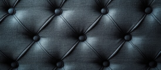 Fototapete - Close-up view of textured gray upholstery fabric featuring tufted design and glossy finish with dark buttons creating a sophisticated background.