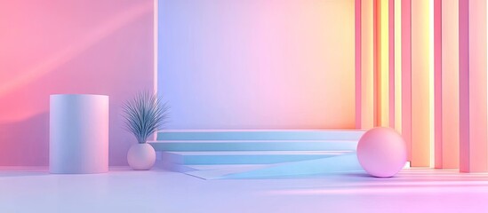 Aufkleber - Vibrant pastel gradient background with abstract shapes including a white cylinder and a spherical object on the right, creating a minimalist aesthetic.