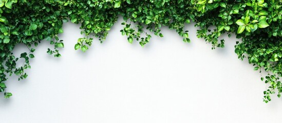 Aufkleber - Lush green foliage vines frame the top edge of a bright white wall creating vibrant contrast and ample blank space for captivating design elements.