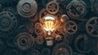 © วรรณภา มะโนศรี - A creative still life featuring a light bulb surrounded by gears and mechanical parts, representing the fusion of technology and creativity in design.