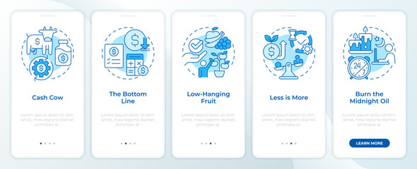 Wall Mural - financial control blue onboarding mobile app screen. walkthrough 5 steps editable graphic instructio