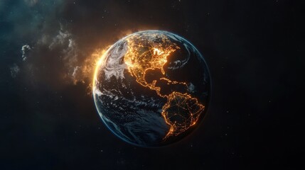 Wall Mural - Earth From Space with Bright Lights and Dynamic Atmosphere Effects