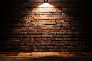 Wall Mural - Lit brick wall background, spotlight, texture, floor, dark room, product display