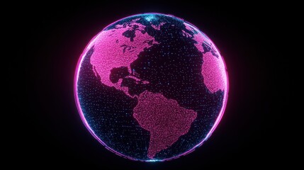 Wall Mural - Pink Neon Globe with Digital Particles in Dark Background