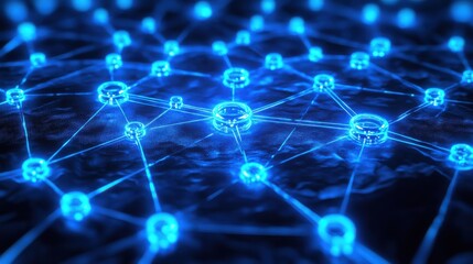 Wall Mural - blue digital network connections over dark background