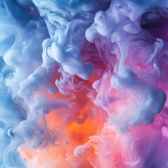 Wall Mural - blue and pink smoke abstract ink in water fluid dispersion close up with pastel colors