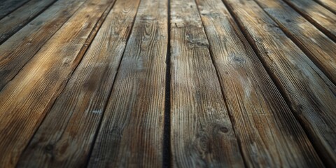 Wall Mural - Wooden table surface with a bird's eye view showcasing rich brown tones, detailed grain texture, and parallel wooden planks evenly arranged.