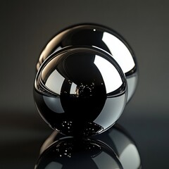 Poster - shiny black ball with glossy surface and zen papaya on a solid background