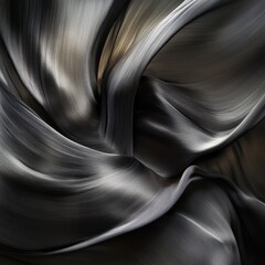 Poster - close up of black and white abstract silk fabric waves with soft movement and zen aesthetic