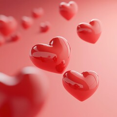 Wall Mural - cartoon style red hearts floating in the air on a pink background with a zen theme