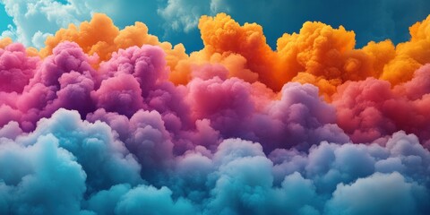 Wall Mural - Colorful cloud background with blue sky and vibrant bursts of zen papaya color