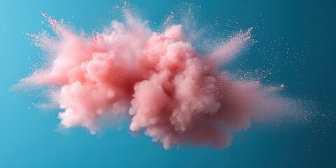 Poster - pink powder cloud with bursts of color and zen papaya hues in artistic abstract composition