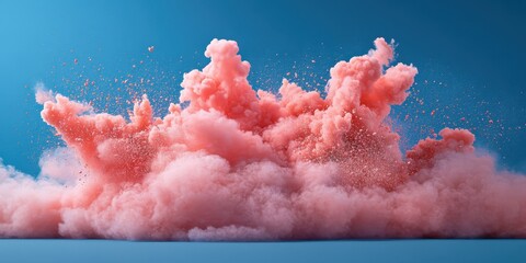 Wall Mural - colorful cloud of pink powder and vibrant papaya color explosions in an artistic display