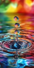 Poster - colorful water drop with rainbow reflections on a vibrant background with zen papaya elements