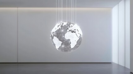 Wall Mural - modern 3d globe in bright room with illuminated world map