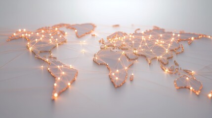 Wall Mural - global network connections with lights on world map outline design