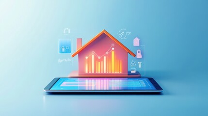 Wall Mural - digital home data analysis with charts and security icons
