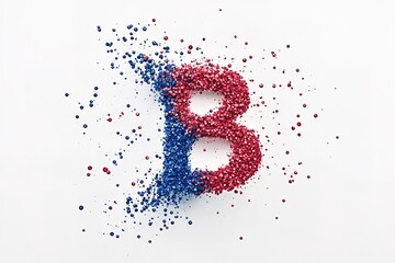 Poster - Abstract Particle Design: Red and Blue Molecular Structure Forming the Letter B. Perfect for science, technology, chemistry, and data visualization projects. Ideal for backgrounds,   