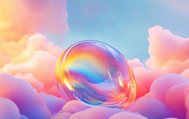 Canvas Print - dreamlike glossy shape on a misty rainbow gradient background