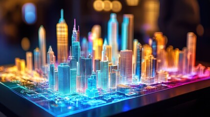 Wall Mural - neon cityscape model in vibrant colors illuminating urban design