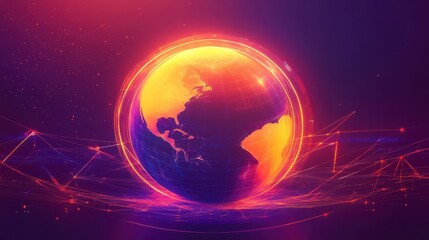 Wall Mural - Vibrant Global Network Concept with Neon Glow and Digital Elements