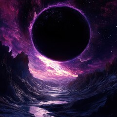 Wall Mural - Black hole in the center of a vibrant purple nebula with cosmic elements in deep space environment