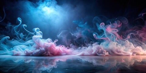 Wall Mural - ethereal swirls of pastel smoke reflecting on a polished surface, creating a dreamlike and enchantin