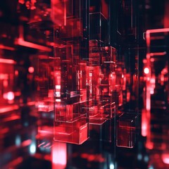 Wall Mural - abstract background with red and black cubes and holographic shapes in a futuristic design