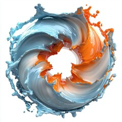 Wall Mural - Electric ice blue and fiery orange paint burst forming a spiral, isolated on white