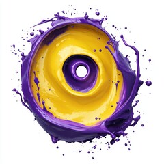 Canvas Print - Electric lemon yellow and deep violet paint burst forming a spiral, isolated on white