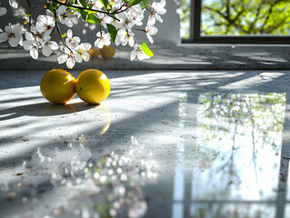 Poster - Lemons, blossoms, sunlight, kitchen counter, spring