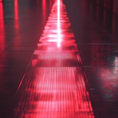 Poster - red laser grid illuminating a floor in a cyberpunk style with zen papaya reflection