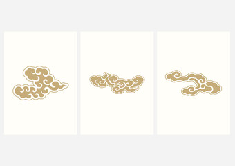 Wall Mural - gold and brown brush stroke texture with japanese chinses cloud pattern in vintage style. abstract a