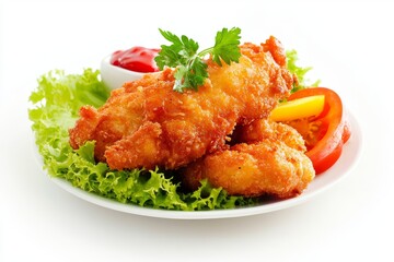 Wall Mural - Crispy fried chicken tenders, studio shot, white background, menu use