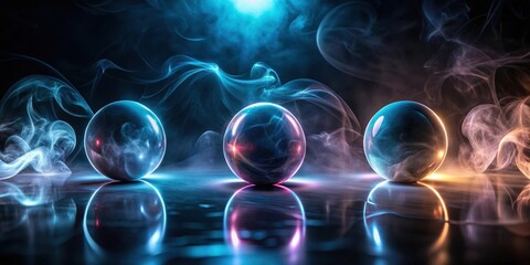 Wall Mural - mysterious spheres enveloped in ethereal smoke and illuminated by vibrant neon lights