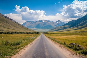 Canvas Print - Mountain road journey, valley landscape, summer travel